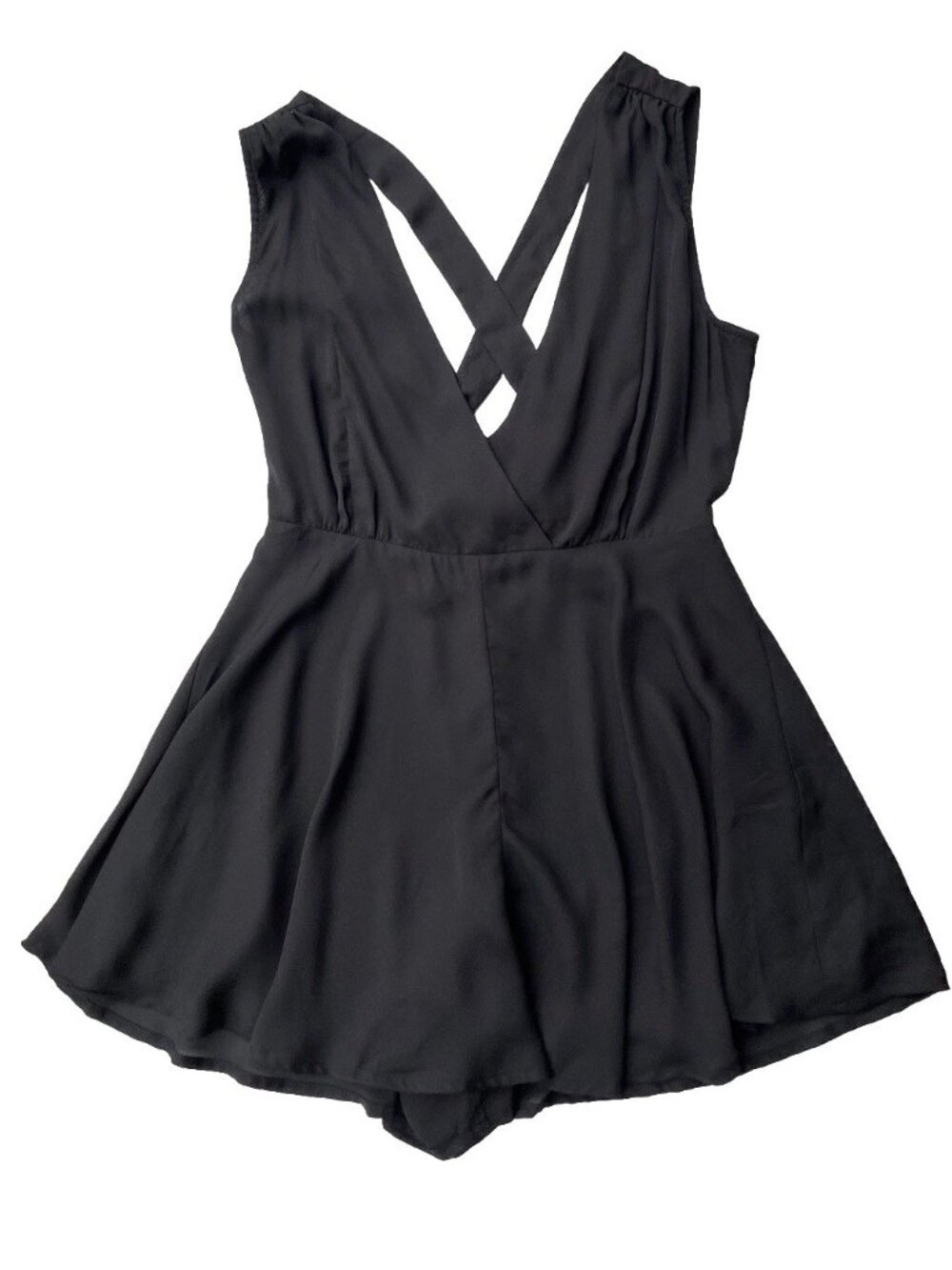 Nasty Gal Black Chiffon Cross Back Romper NWOT Size S